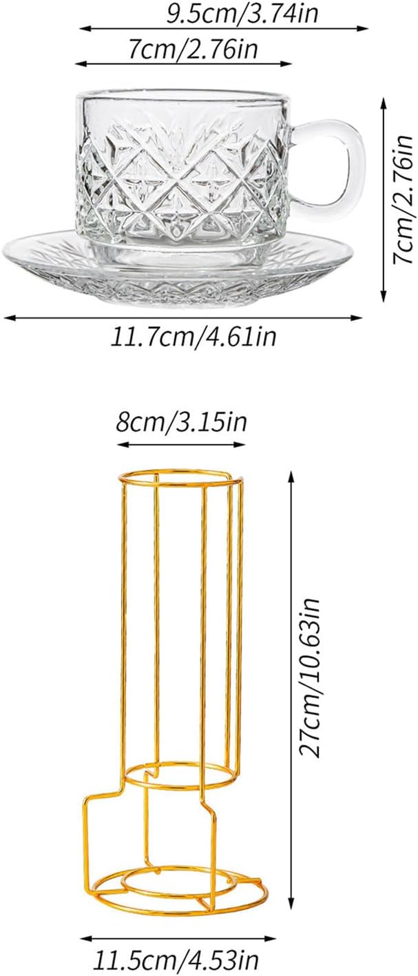 Clear Glass Coffee Cup Set with Display Stand Ideal for Small Areas Stylish Glass Coffee Cup and Saucer Set with Display Stand