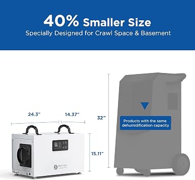 155 Pints Commercial Dehumidifier for Crawl Space | Auto Defrost | Timer