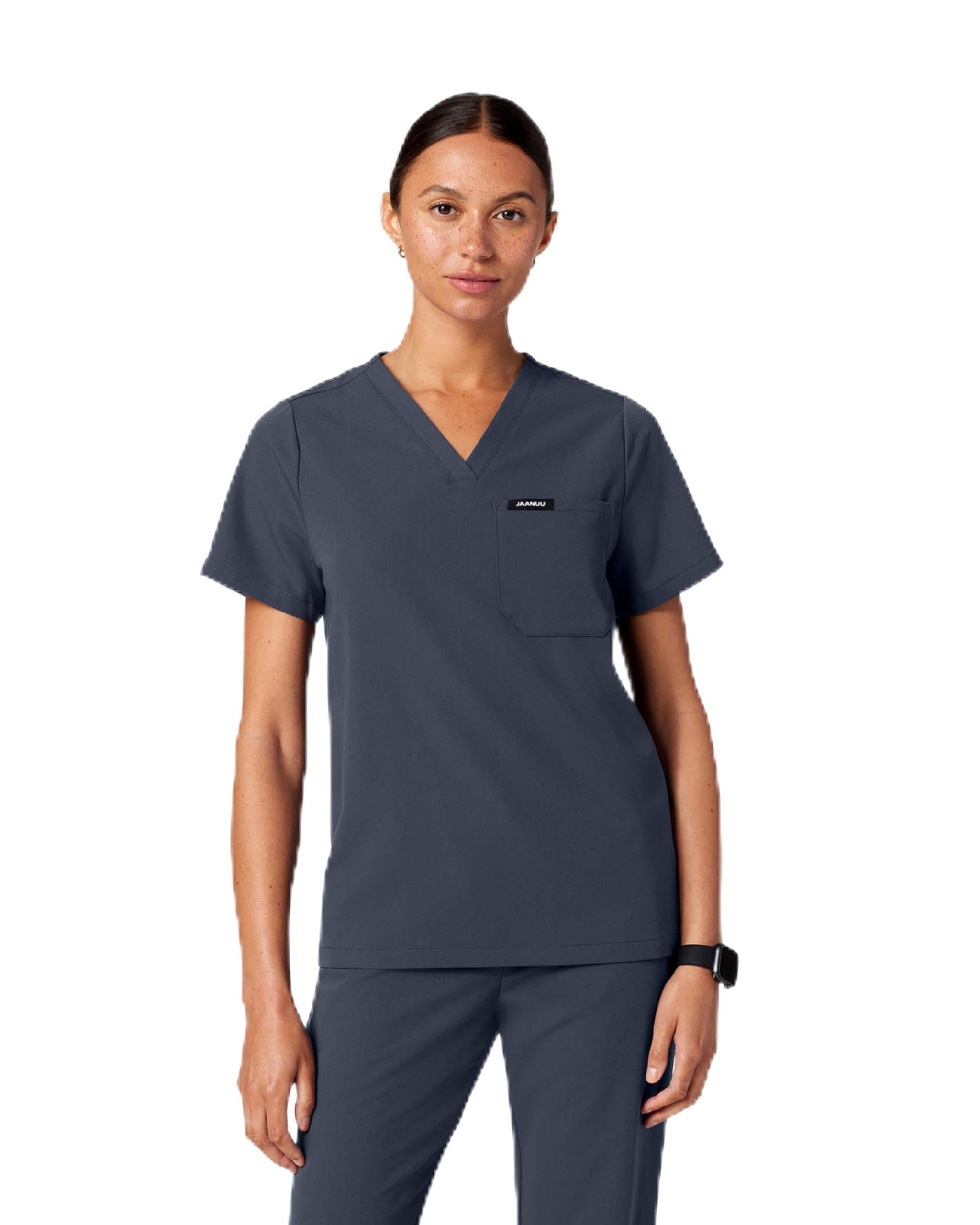 JAANUU Rhena Women's V-Neck 1-Pocket Scrub Top – Soft UltraLAST Fabric, Stretch, Wrinkle & Fade Resistant Medical Scrub Top
