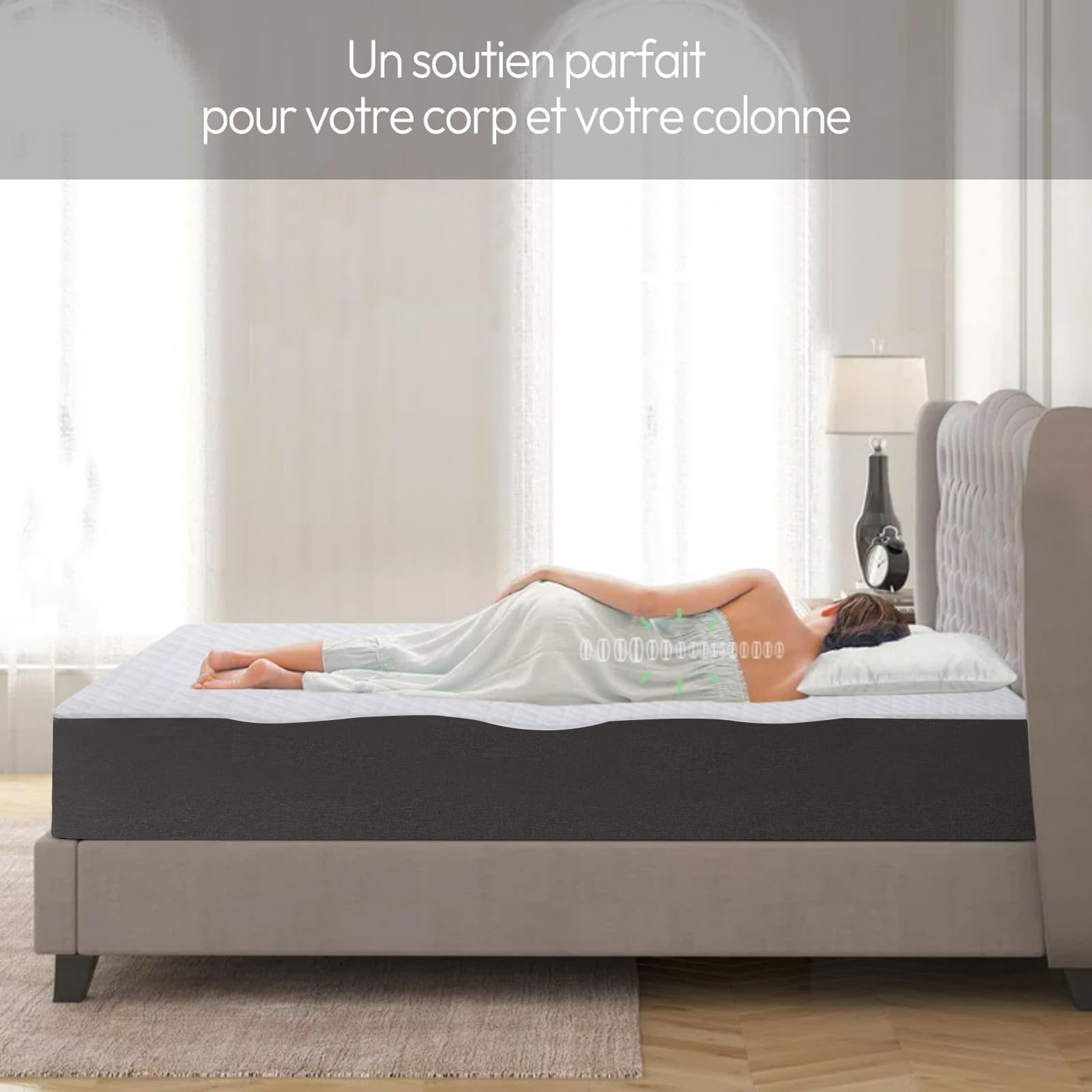 IZTOSS Luxe Matelas 140x190 - Épaisseur 26cm - Mousse à Mémoire de Forme - Confort Mi-Ferme - Développé & Produit en Europe (Matelas 140x190x26(Blanc+Gris))