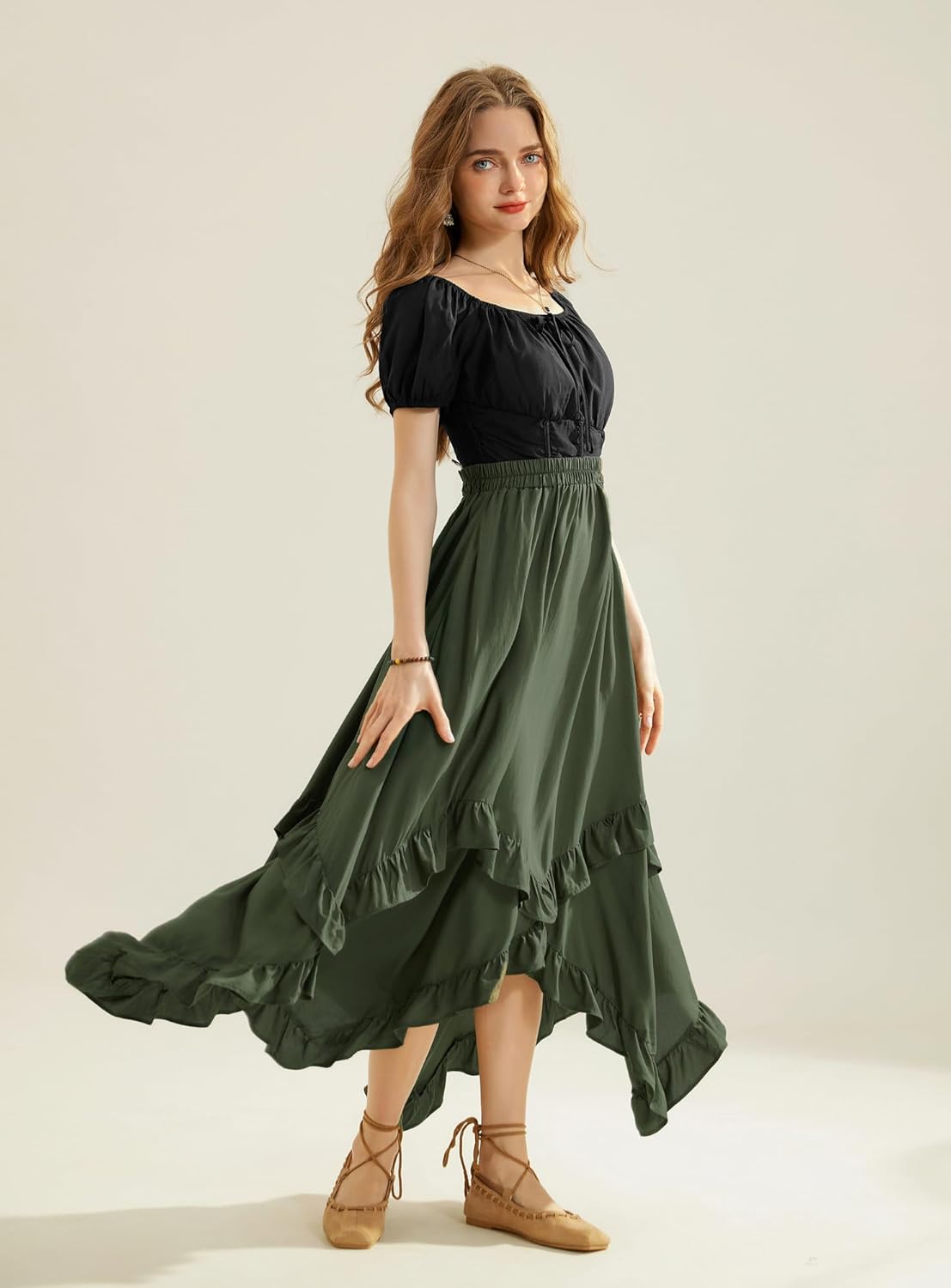 Scarlet Darkness Long Skirts for Women High Waist Renaissance Skirt Maxi Skirt with Pockets - Image 3