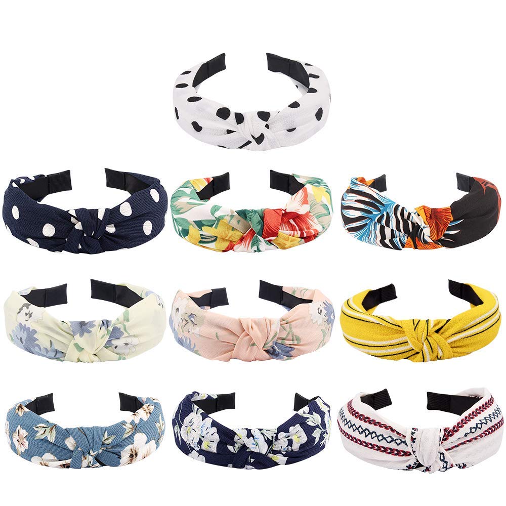 Knotted Headbands for Women, TOBATOBA 10 Pack Floral Headbands for Women Bow Knot Headband Floral Twist Turban Headband No Slip Wide Headbands Diademas Para Mujer De Moda-image-32