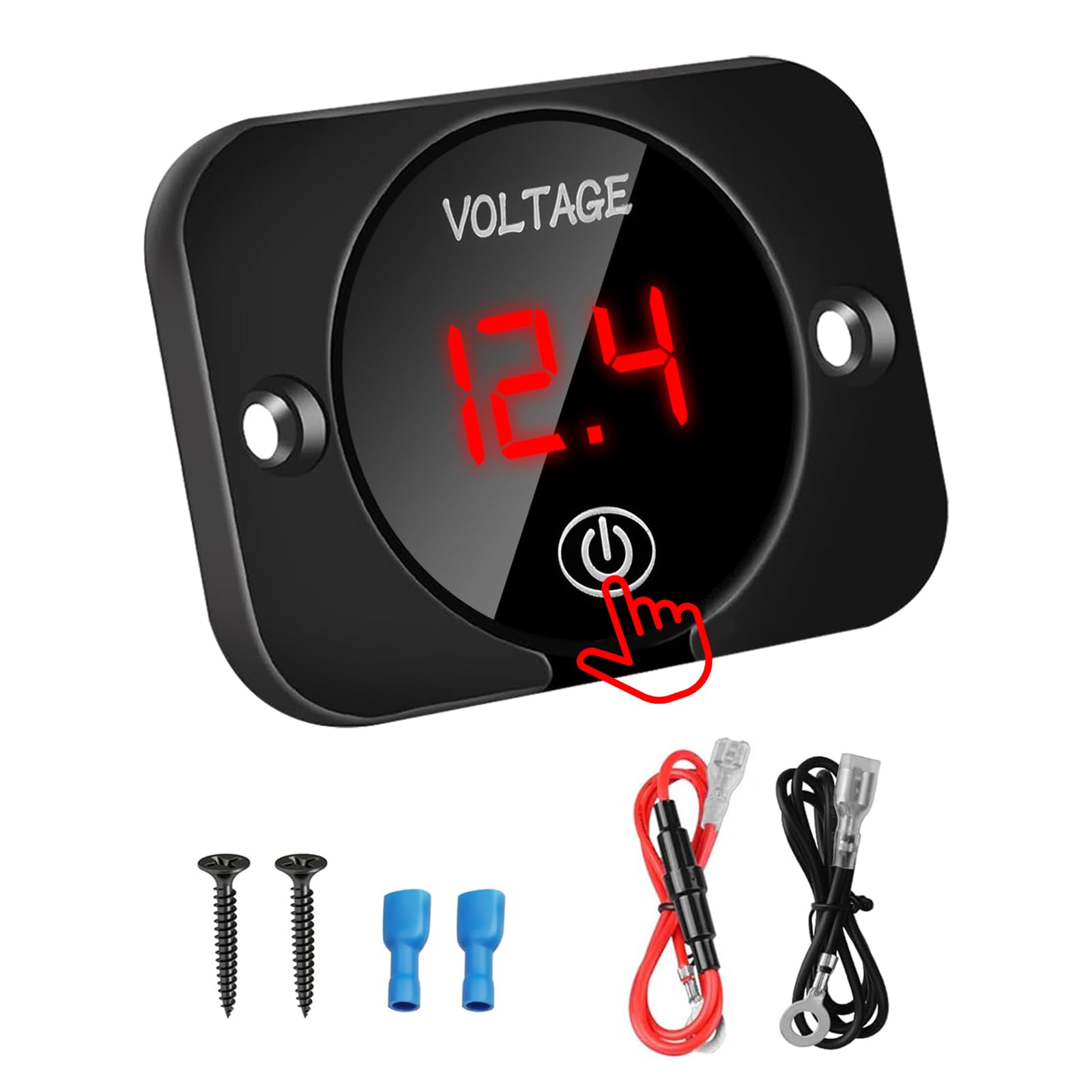 12V 24V DC Volt Meter, Battery Voltage Gauge, LED Digital Display Voltmeter with Touch Switch & Waterproof Voltmeter for RV Motorcycle Car Golf Cart Boat (Red)-image-7