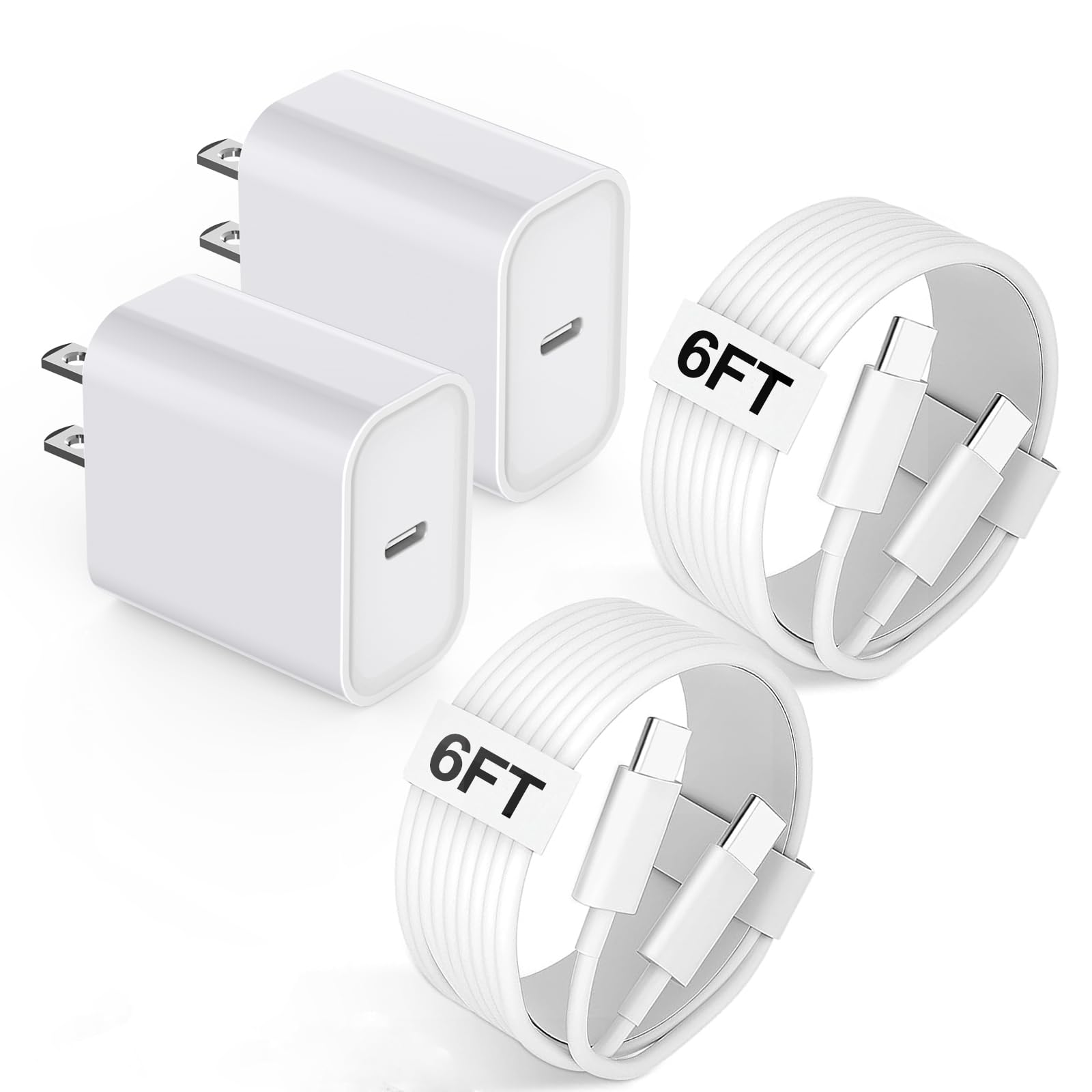 USB C Fast Charger for iPhone 17/16/15 Charger Fast Charging,2Pack 20W Type C Wall Charge Block 6FT Long USB C to C Fast Charging Cable Cord for Apple