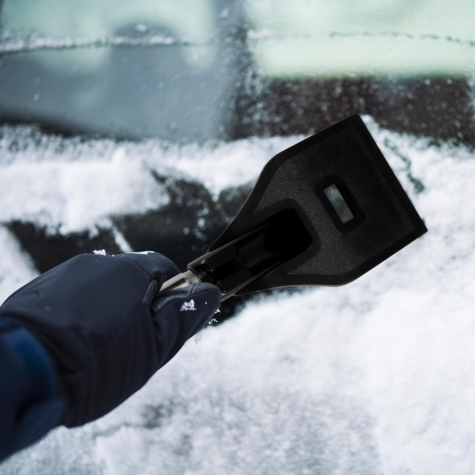 Ciieeo Fahrzeug Eiskratzer Schneeschaber aus Edelstahl Schwarz Teleskopisch rutschfest für Auto Winter Schnee und EIS