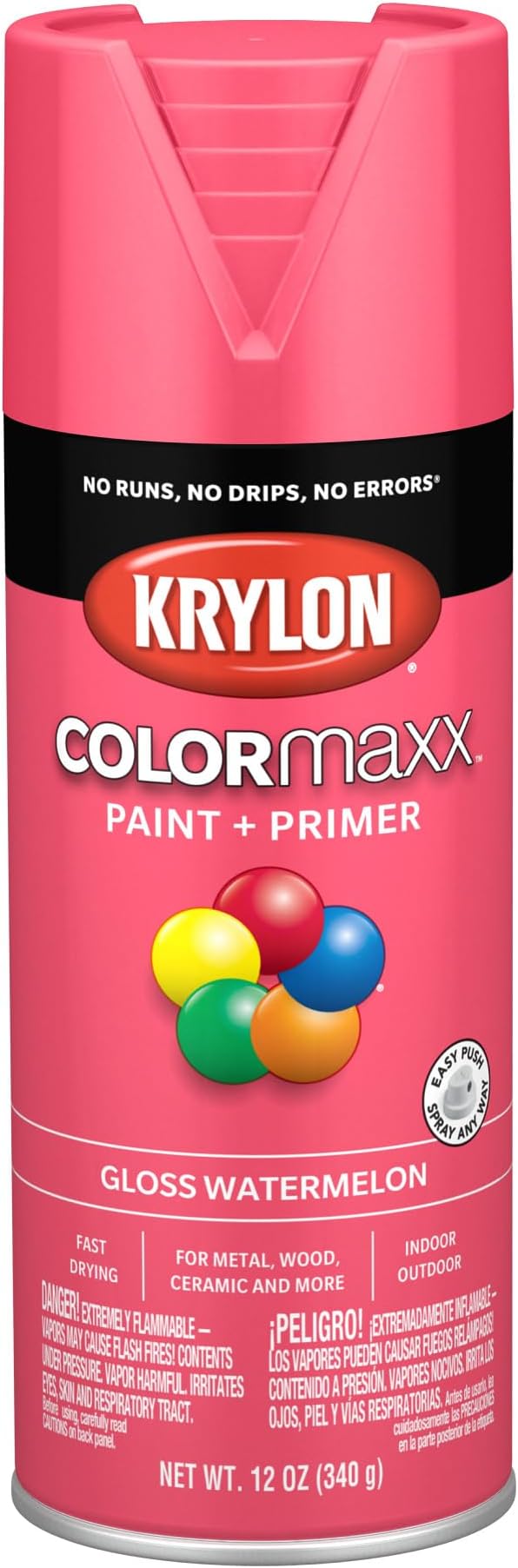 K05544007 COLORmaxx Spray Paint and Primer for Indoor/Outdoor Use, Gloss Watermelon Pink 12 Ounce (Pack of 1)