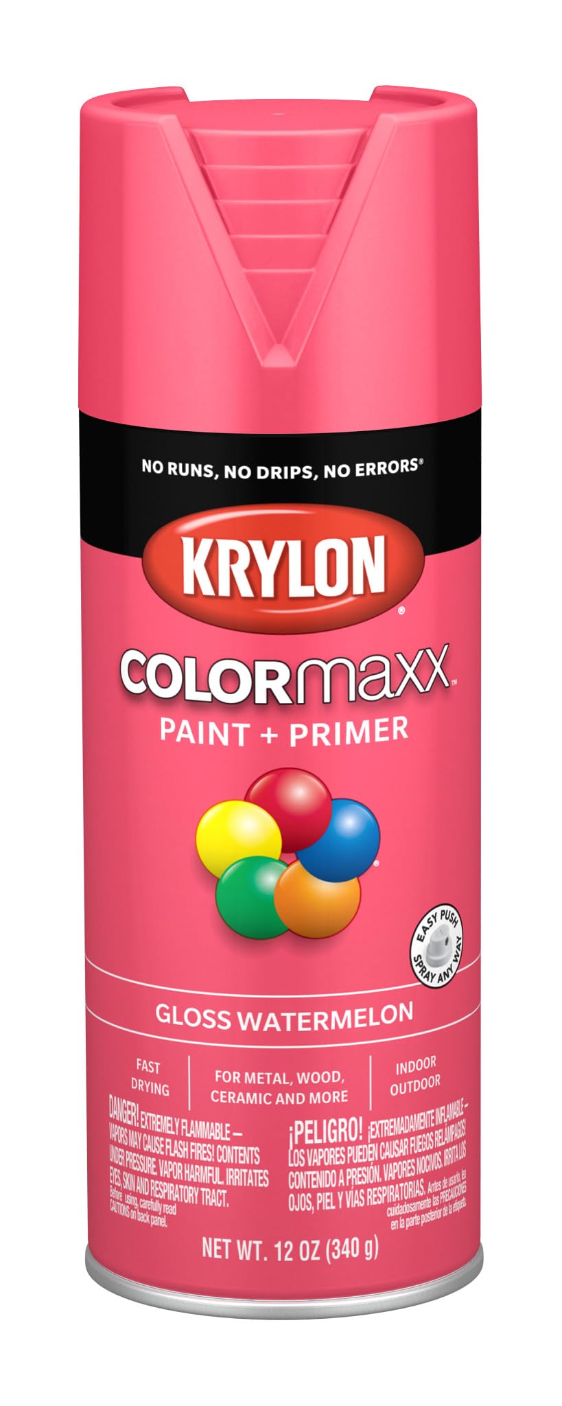 K05544007 COLORmaxx Spray Paint and Primer for Indoor/Outdoor Use, Gloss Watermelon Pink 12 Ounce (Pack of 1)