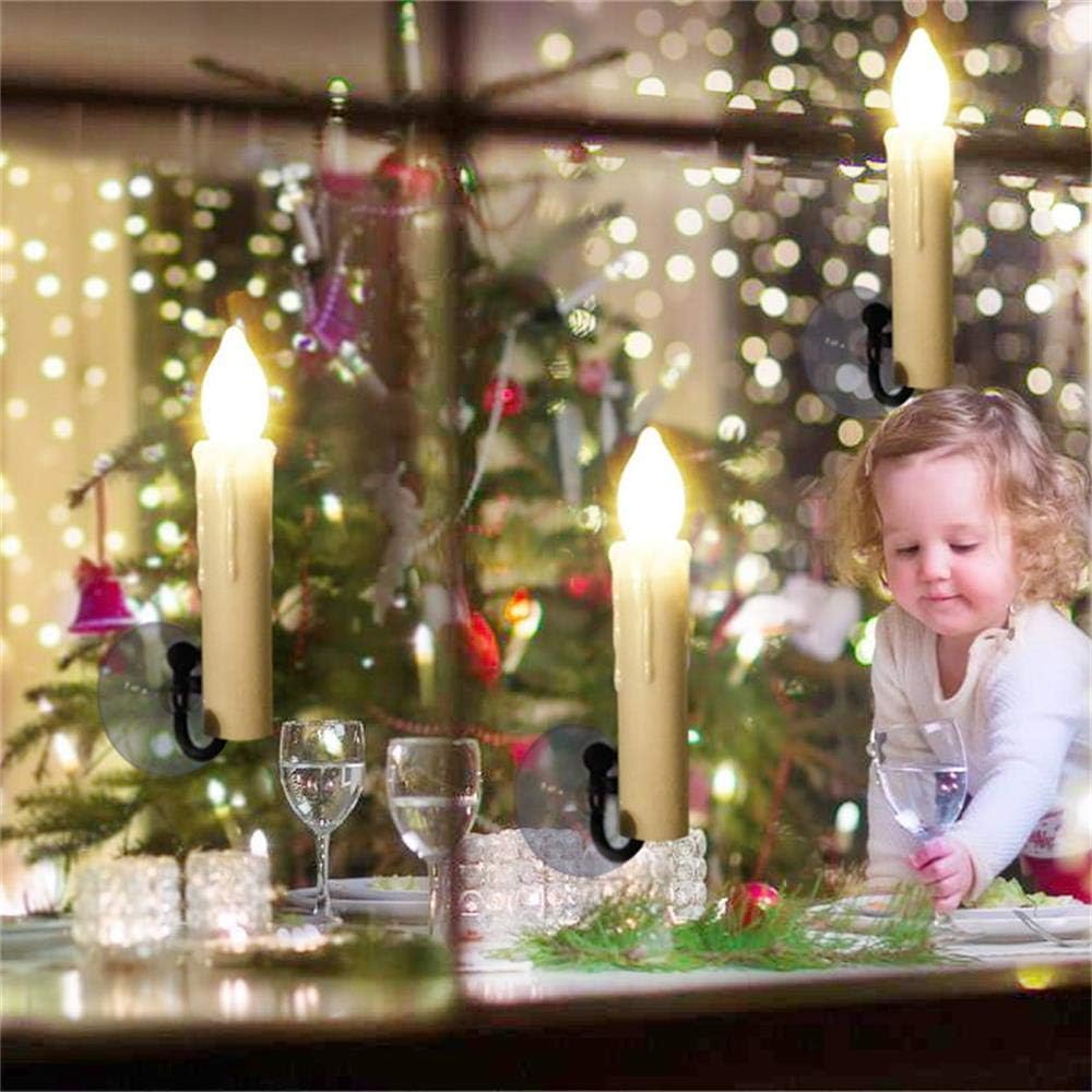Raycare 12PCS LED Flameless Candles with Remote Timer, Window Candles Battery Operated, Flameless Taper Candles Light with Clips/Suction Cups, Warm White Light for Christmas Halloween