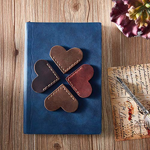 4 Pieces Leather Heart Bookmark Page Corner Genuine Leather Bookmark Personalized Handmade Reading Book Marker With Velvet Bag For Bookworm Book Lover Gifts #TOP4