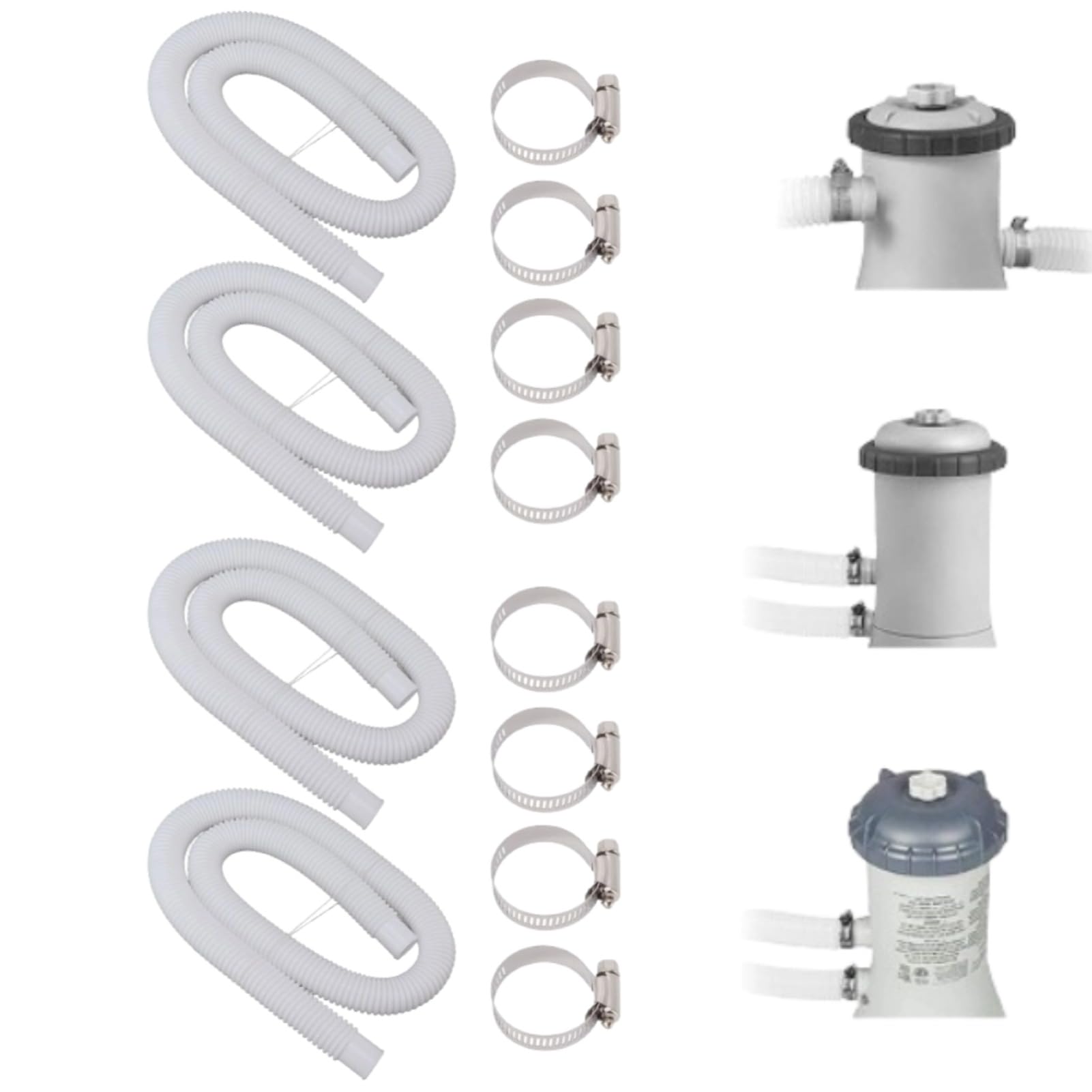 2 juegos de mangueras de piscina para piscinas elevadas, mangueras de repuesto para bomba de filtro de piscina con abrazaderas para bomba de piscina de 300 330 530 1000 galones