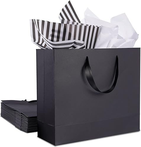 Vista 13 de 15.7" Extra Large Black Gift Bags for Presents with Tissue Paper & Ribbon Handles for Shopping, Small Business, Birthday Party, Baby Shower, Bridal