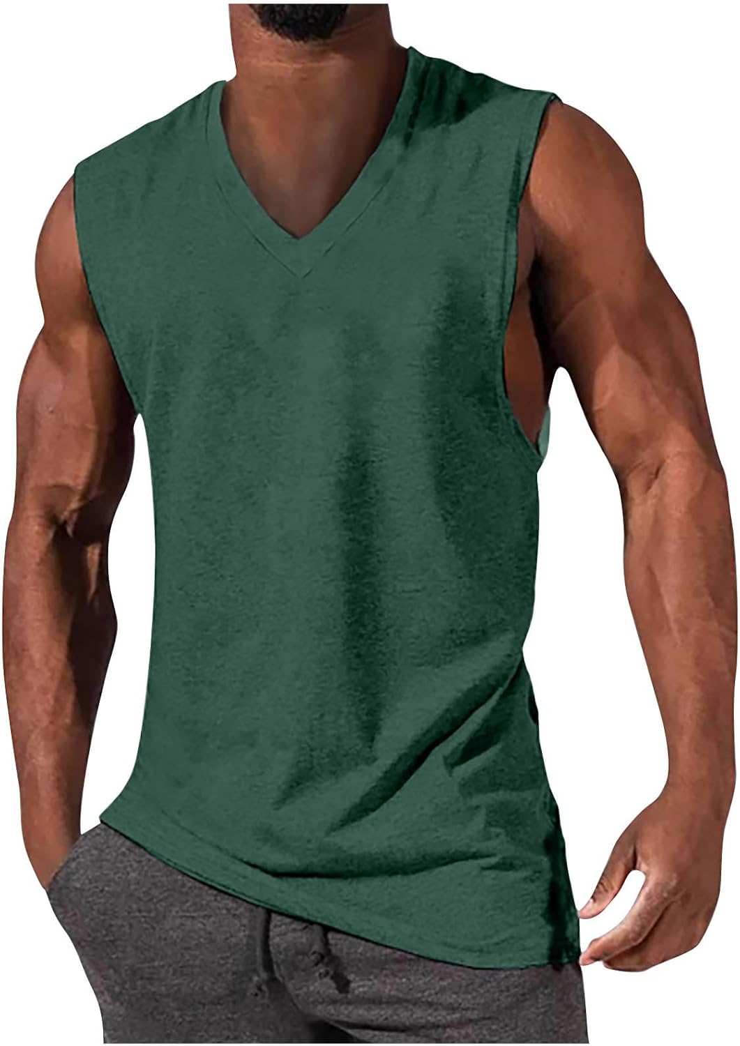Men Tank Tops Trendy V-Neck Solid Color Sleeveless Workout Muscle Shirt Gym Bodybuilding Sport Vest Tees Tunic Top