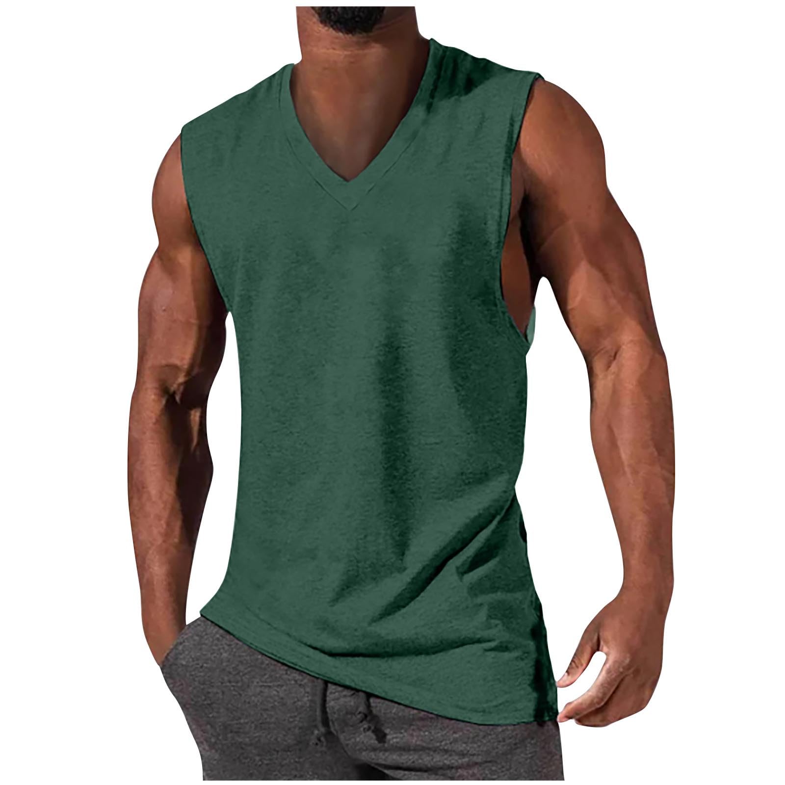 vokkrv Camisetas de Tirantes Hombre Verano Moda Camiseta sin Mangas Color sólido Casual Deportivas Jogging Gym Original Cuello en V algodón Chandal Fitness Tank Top Playa Chaleco básica tee