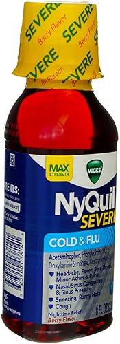 Vicks Nyquil - Líquido de alivio nocturno para resfriado y gripe severo, bayas, 8 onzas (paquete de 12)