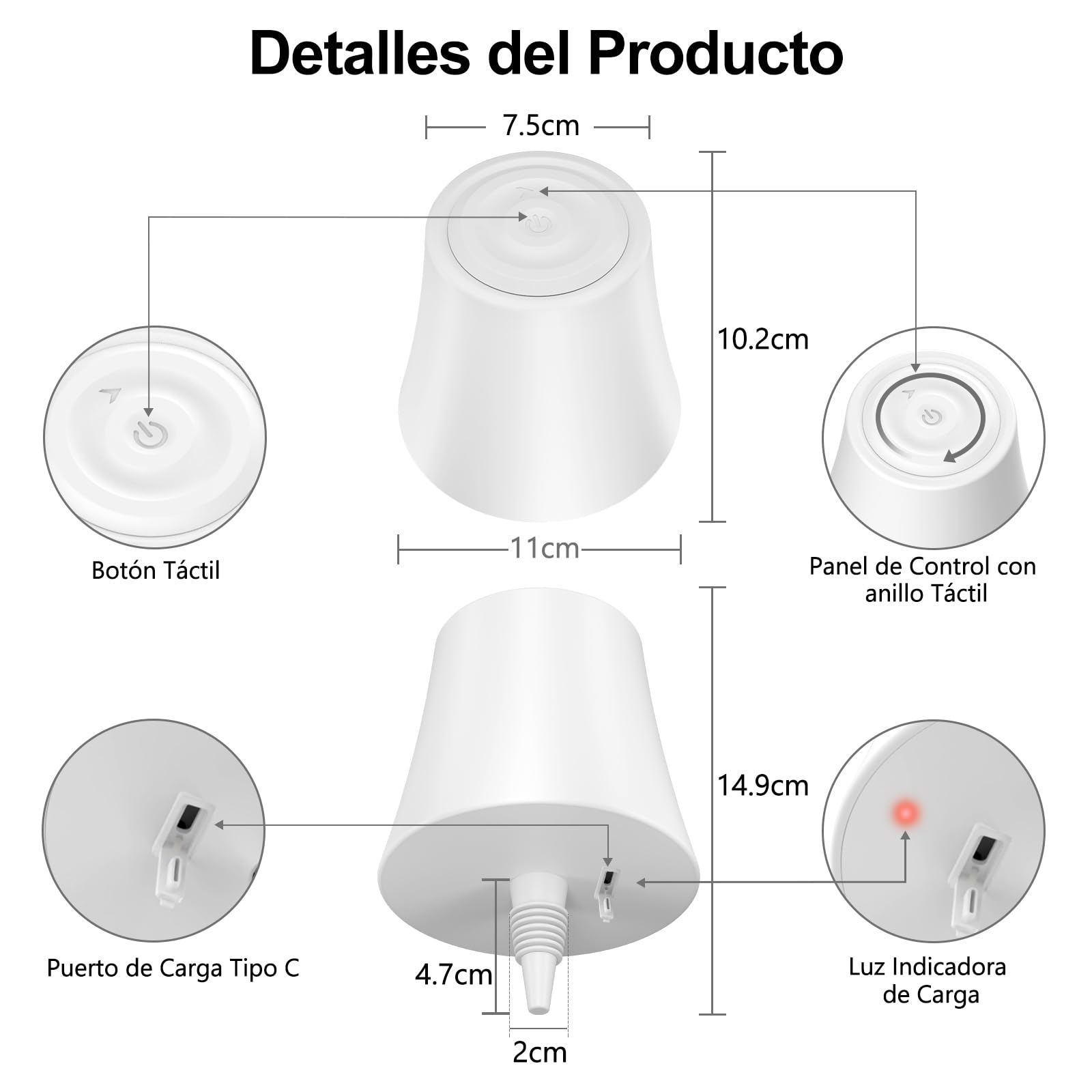 Lámpara de Mesa Inalámbrica, Lámpara de Botella Recargable, Lámpara de Noche Brillo Ajustable 3 Temperaturas Color+RGB, Botón Táctil IP54 Impermeable para Restaurante,Cafetería(Sin incluir Botellas)