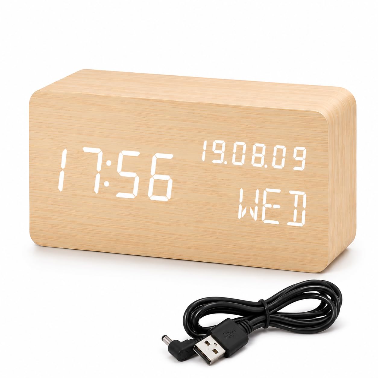 Wooden Finishing Desk Digital Clock | Clock Alarm Digital with 6 Inch LED Display, USB Powered Temperature Table Loud Alarm Clock for Bedroom| AlarmClock for Heavy Sleepers-image-44