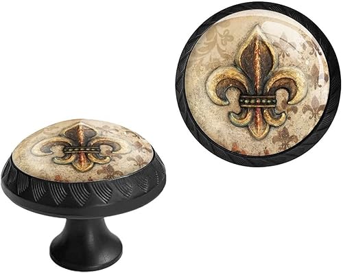 Miniatura 1 de Paquete de 4 pomos negros para cajones pomos de flores rústicas con diseño de iris de flor de lis pomos de cristal para aparador tiradores de cajón