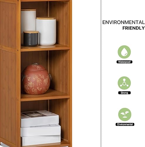 Miniatura 6 de Magshion Estantería estrecha de 3 niveles, estantería pequeña color marrón, estante de torre multimedia, gabinete de almacenamiento delgado de