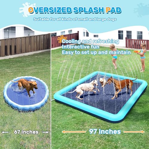 Image of 68 inch x 68 inch Square Splash Pad for Toddlers & Dogs, Non-Slip Sprinkler Pool, Shallow Water Play Mat for Backyard Summer Fun, Teal