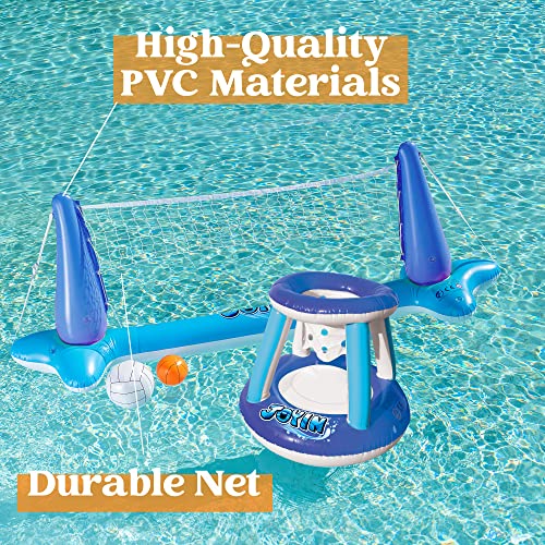 JOYIN Inflatable Pool Float Set Volleyball Net & Basketball Hoops, Floating Swimming Game Toy for Kids/Adults - Image 3