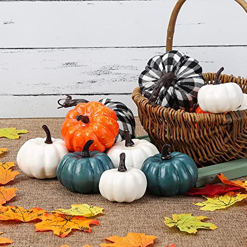 Wf Wu Fang 12 Pcs Pumpkins Decor, Fall Decor White Blue Orange Fall Artificial Rustic Pumpkins Decor, Fall Decor Halloween Thanksgiving Decorating Harvest Embellishing And Displaying #TOP4