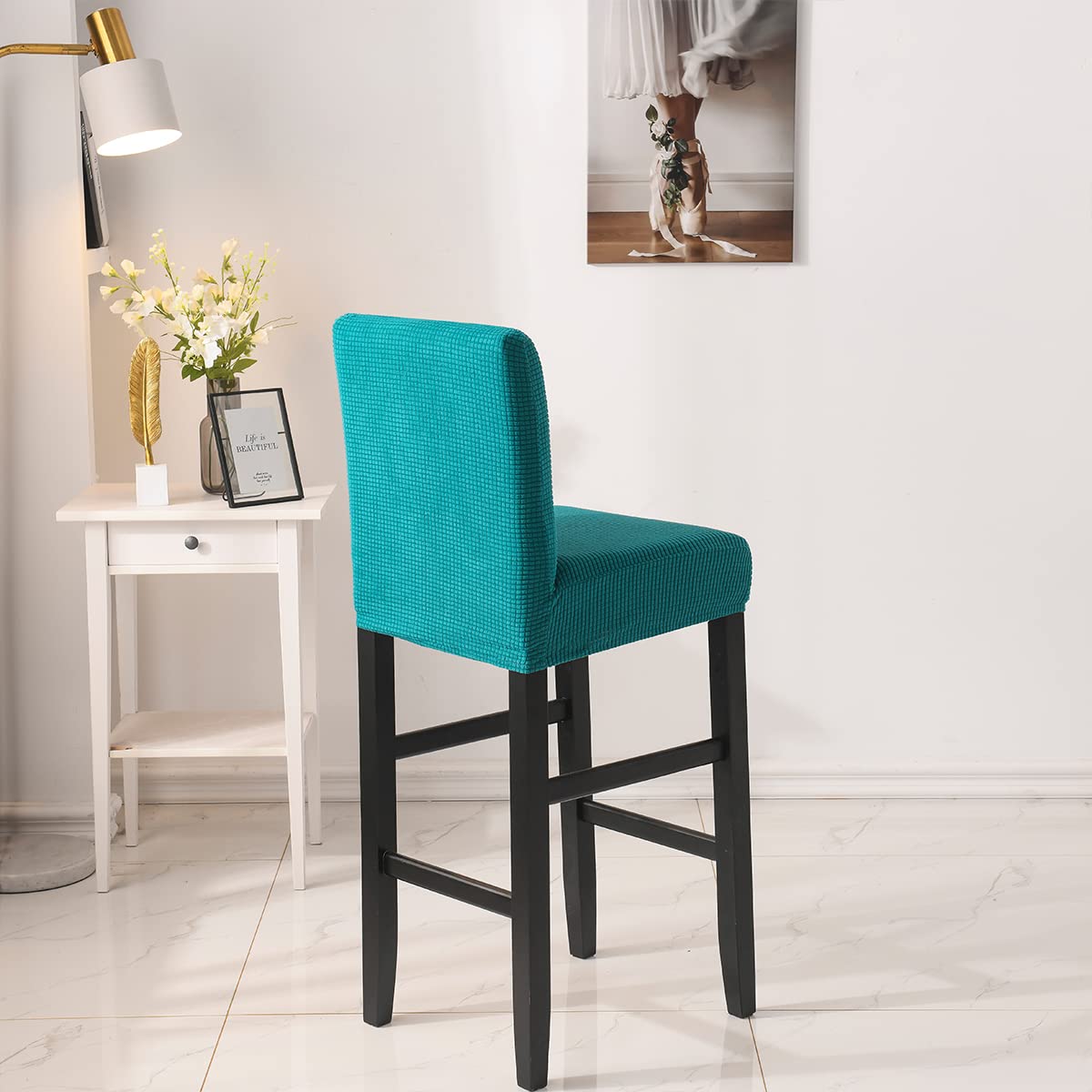 Housses de Chaise de Tabouret Couvre Chaise de Bar Extensibles Housses Chaise à Dossier Bas Lot de 4 Lac Bleu