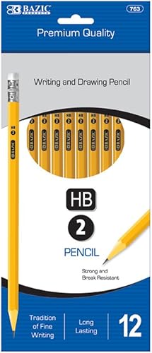 BAZIC - Lápices HB #2, borrador sin látex, lápices amarillos de madera de primera calidad sin afilar (12paquete), 1 paquete