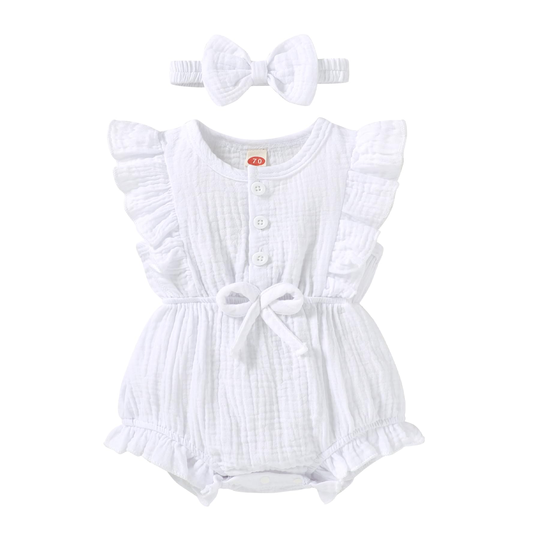 Happy Town Newborn Baby Girl Summer Clothes Infant Linen Romper Ruffle Sleeve Baby Girl Jumpsuit Outfits