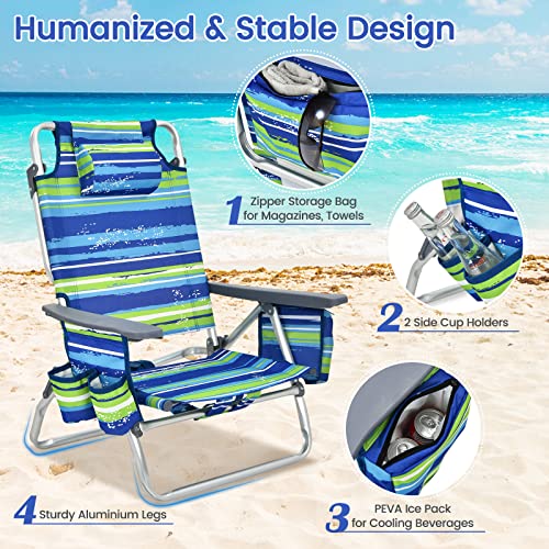 Image of Tangkula Set of 4 Backpack Beach Chair, 5-Position Lay Flat Beach Chairs with Cooler Bag, 2 Cup Holders, Towel Bar, Lightweight Folding Beach Chair with Backpack Straps