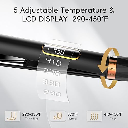 Miniatura 3 de Nicebay Plancha plana de titanio de 1 pulgada, alisador y rizador de pelo de calentamiento rápido, con 5 ajustes de temperatura, tecnología de iones