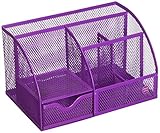 Mesh Desk Organizer, 5 Compartments- Purple