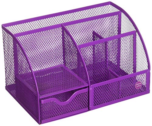 Mesh Desk Organizer, 5 Compartments- Purple