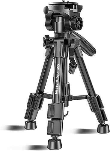 Vista 2 de CAMBOFOTO Trípode para cámara de 30", Trípode profesional de aluminio resistente para cámara sin espejo/DSLR/Teléfono celular/Videocámara