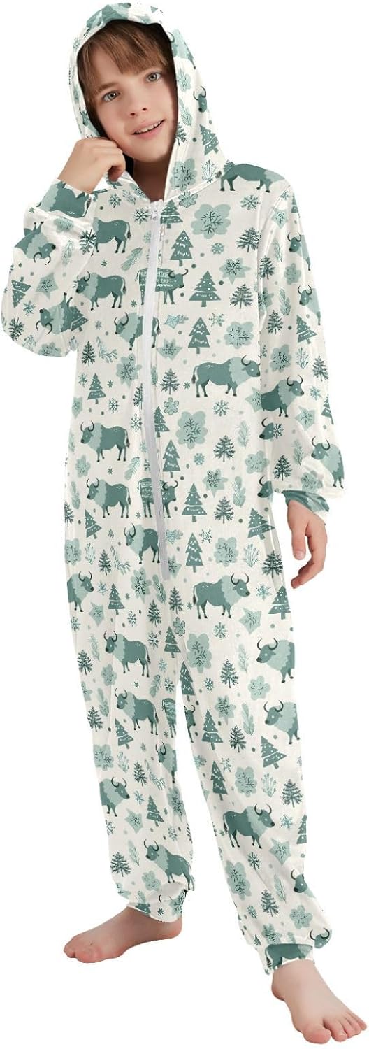 Sleepwear Holiday Pajamas Cute Soft Hooded One-Piecing Loungewear Sleepwear for Unisex 4-14Y