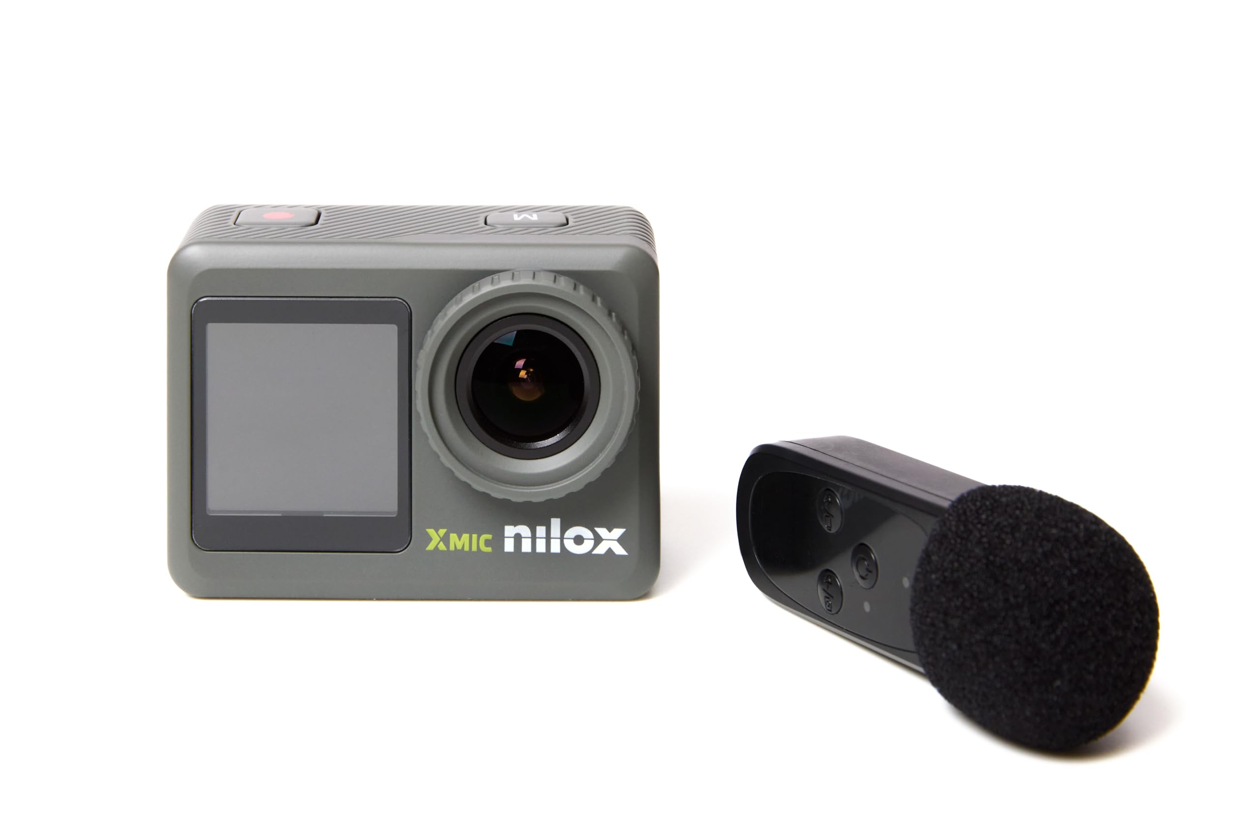 Nilox XMIC Action Cam, Cámara deportiva 4k y 5k con Estabilizador, Pantalla LCD Frontal, Micrófono y Conexión Wifi, Resolución Fotográfica hasta 50M, Sumergible 30m