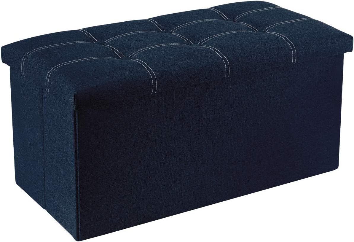 Folding Storage Ottoman cube storage Sofa Bench Storge Organizer & Footrest stool for Bedroom, Living Room, Office Seat Sofa (Large (78 x 38 x 38 CM), A Blue)-image-3