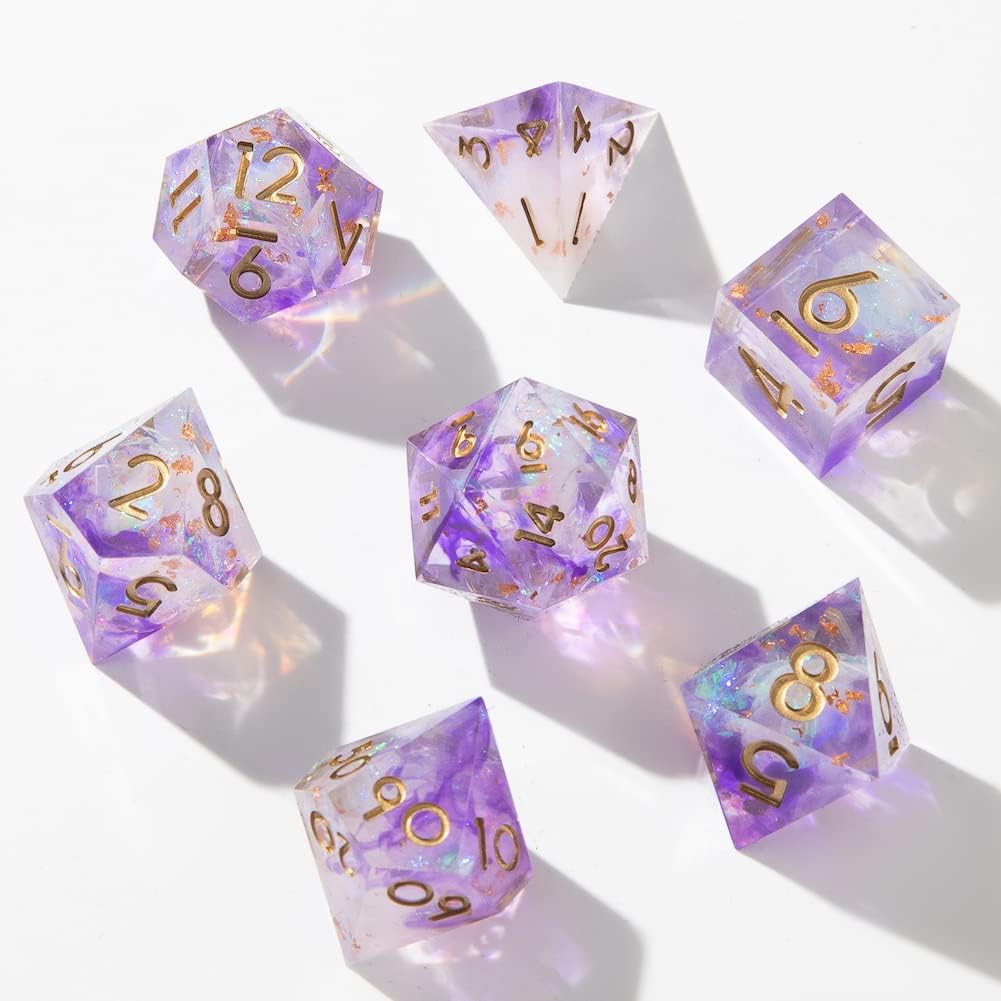 Sharp Edge DND Dice Set Handmade 7 Accessories Dice for Dungeons and Dragons TTRPG Games, Multi-Sided RPG Polyhedral Resin Sharp Edge Dice Roleplaying Games