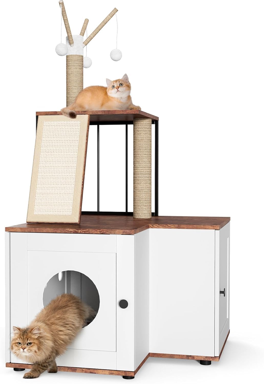 Katzentoilette mit Aufbewahrungsschrank, verstecktes Katzenstreumöbel mit Kratzbrett, Kratzbrett und Spielbälle, großer Kratzbaum mit Katzenstreuschrank, Möbel aus Holz
