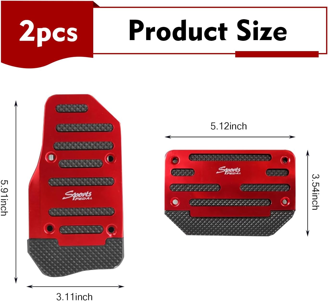 2 PCS Car Non-slip Pedal Pads, Sports Style Thickened Brake & Accelerator Cover, Alloy Automatic Transmission Foot Pedal Protector, Universal for Most Cars SUVs Trucks (Red)