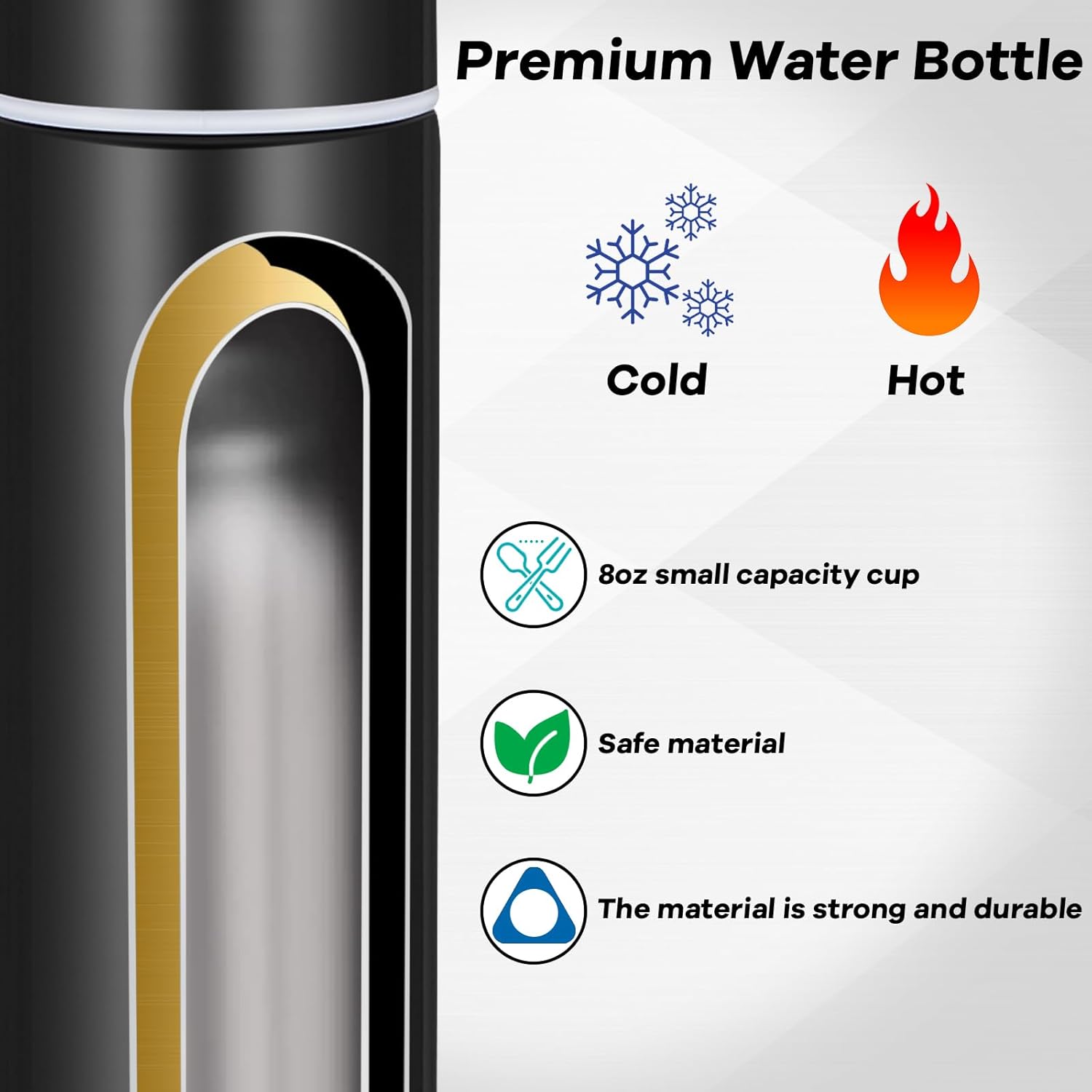 Dandat 3 Pieces Slim Insulated Water Bottle Skinny Water Bottles for Backpacks Small Mini Stainless Steel Tumbler Cup for Coffee Travel, Leakproof, 8 Oz, Black - Image 3