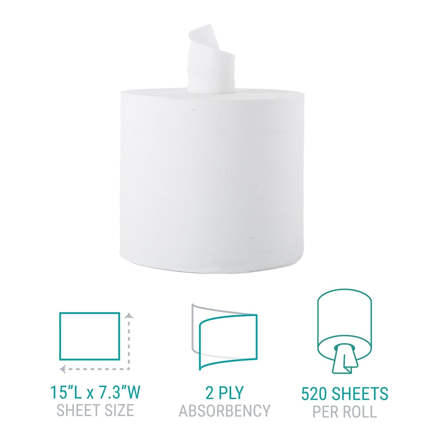 Windsoft 1420 2 Ply Center-Flow Perforated Paper Towel Roll, 13-1/2" Length x 8" Width, White (Case of 6)