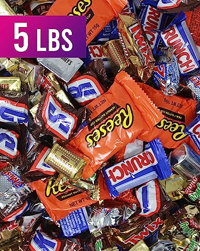 Bulk Chocolate Candy Bar Mix, 5 Lbs Of Individually Wrapped Hershey's Miniatures Assorted Chocolate Variey Pack, Includes Hershey's Nuggets, Milk Chocolate Peanut Butter Cups, Twix, 3 Musketeers, Snickers, Crunch Minis #TOP1
