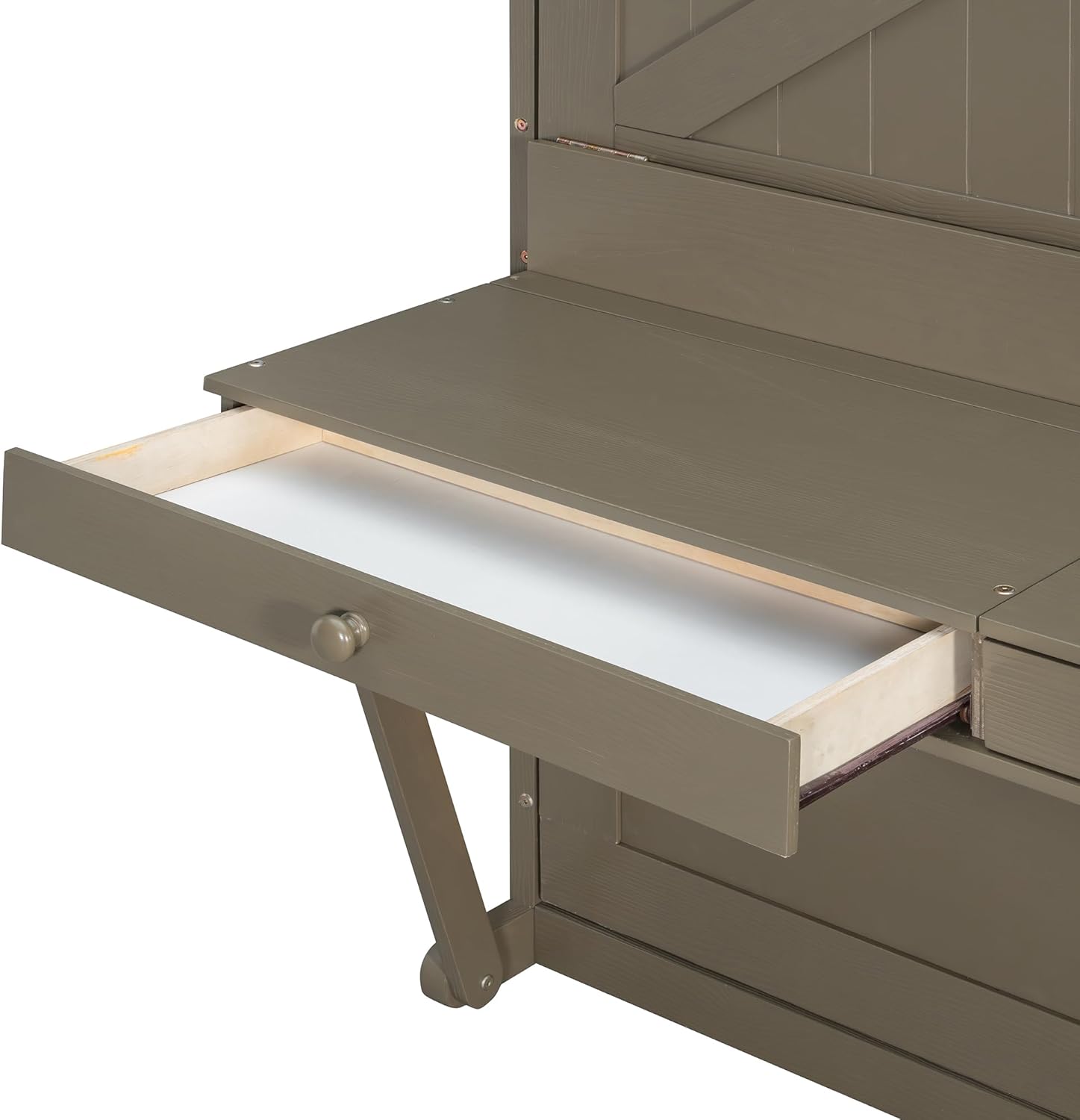 Merax Queen Size Murphy Bed with Vanity Desk and Center Mirror, Horizontal Murphy Bed Wall Hidden Beds with 2 Side Drawers for Adults, No Box Spring Needed, Distressed Gray