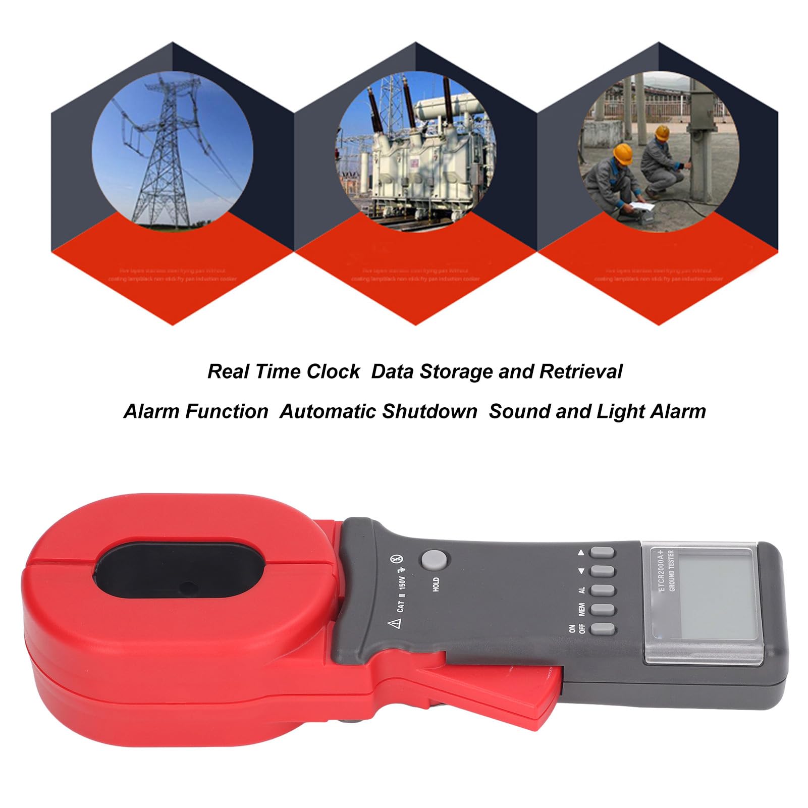 Pinza Amperimétrica Digital, + Probador de Resistencia a Tierra Digital de Alta Precisión 0.01‑1200Ω para Telecomunicaciones, Energía y Meteorología
