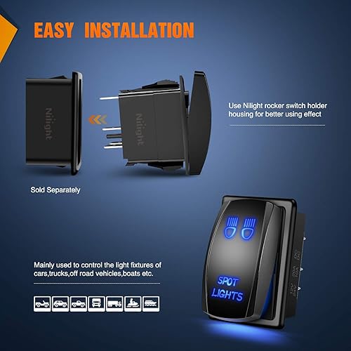 Vista 34 de Interruptor de direccional Nilight azul de 4 pines ON OFF ON, interruptor basculante SPDT grabado con láser, interruptores de palanca 12 V 20 A 24 V