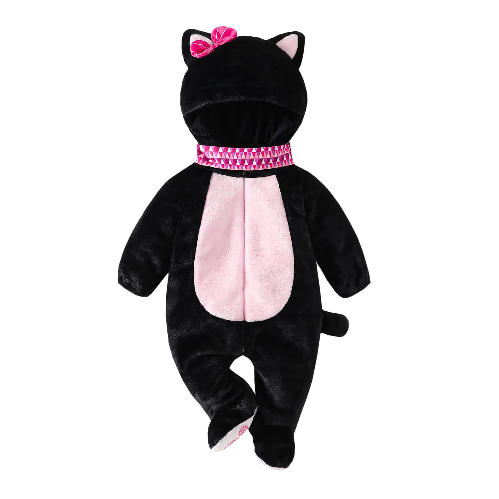 Xeadoffubio Toddler Baby Girl Boy Halloween Animal Costume Black Cat Costume Shark Costumes Fuzzy Warm Fall Winter Animal Jumpsuit Halloween Dinosaur Outfit (Pink Cat, 6-9 Months) โ image 1