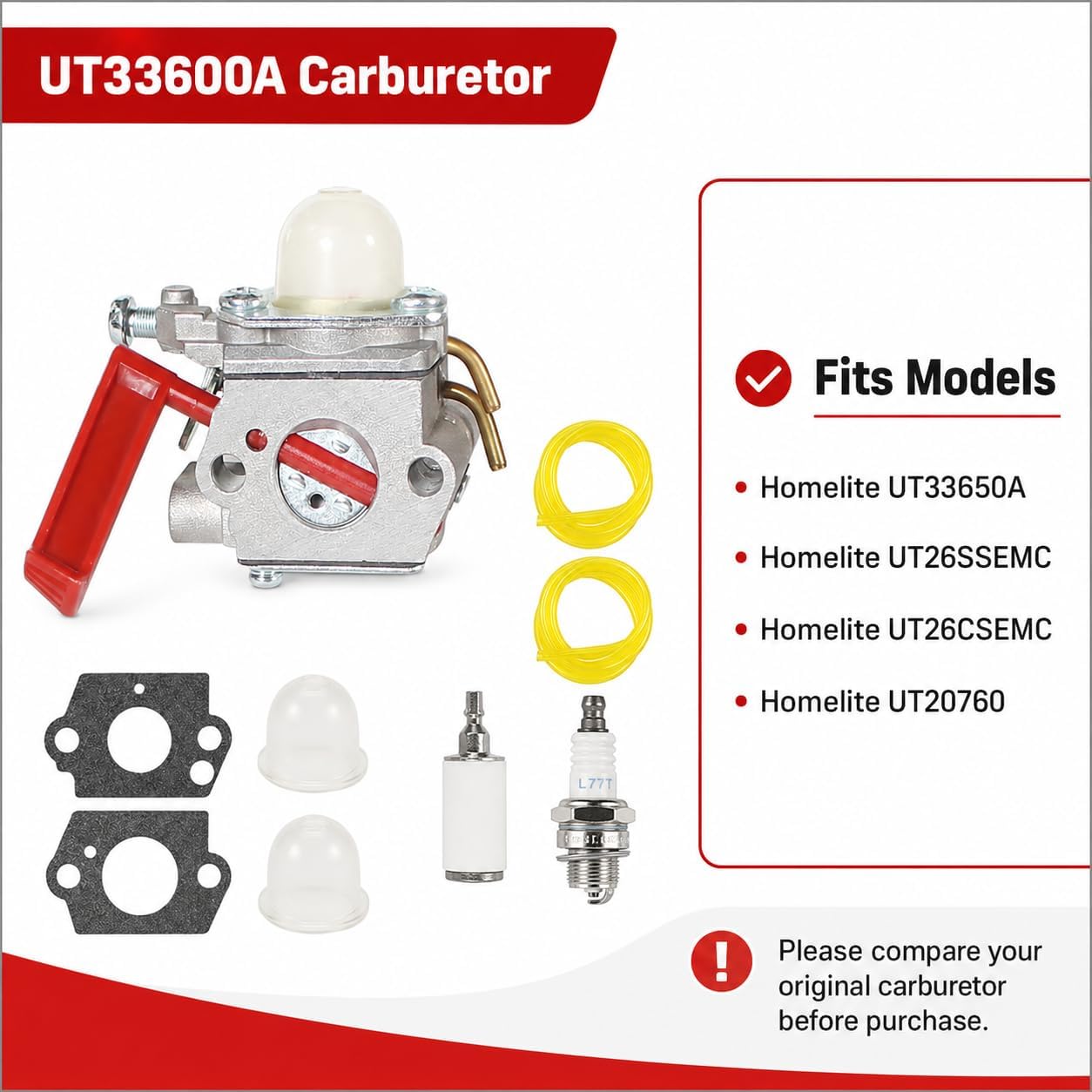 UT33600A Carburetor for Homelite UT33650A UT26SSEMC UT26CSEMC UT20760