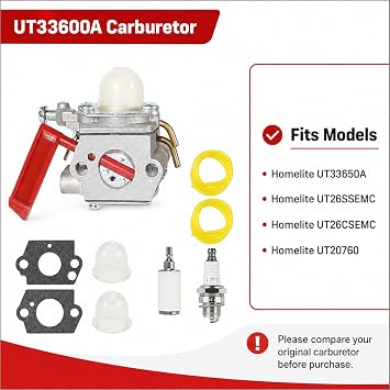 UT33600A Carburetor for Homelite UT33650A UT26SSEMC UT26CSEMC UT20760