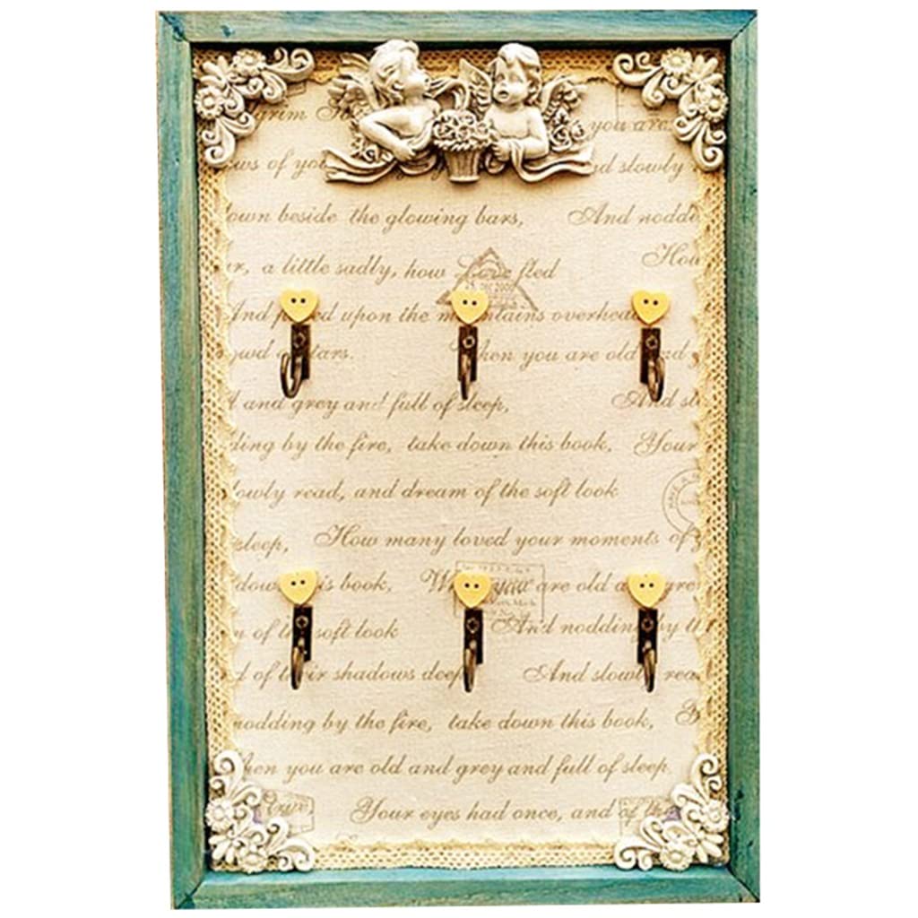 Sdfdcgjsr Blue-Green Key Storage Cabinet, Wall Mount Small European Retro Style Wall-Mounted Key Management, Blank Art Decoration Hanger