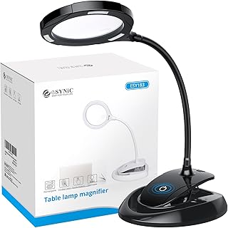 Magnifying Glass,eSynic LED Magnifying Lamp 5X 10X Rechargeable Magnifying Glass with Light 2-in-1 Desk Lamp & Clamp 3 Color Modes Magnifier with Touch Switch for Reading Sewing Craft Repair CloseWork